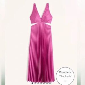 NWT Abercrombie & Fitch Hot Pink Satin Pleated Maxi Dress